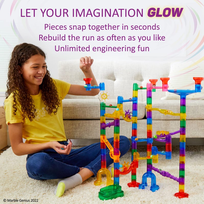 Marble Genius Marble Run Glow Starter Set - 115 Pieces, Multicolor, Ages 4+ - Race Track & STEM Building Set with Light-Up Bricks for Kids 4-8 - Image 4